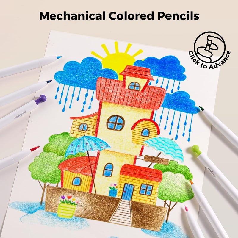 JARMELO Mechanical Colored Pencils 24 Count, Erasable Oil-Based Pastel Pencils with Sharpener, Retractable 3mm Thick Color Leads, Drawing & Art Supplies for Kids 6-12, Artists Adults Coloring Books - Image 4